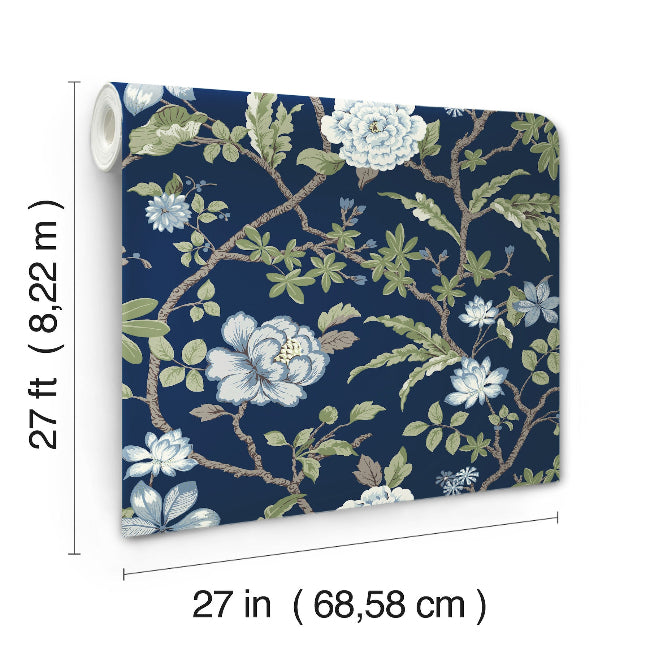 Courtyard Botanical Wallpaper- Navy