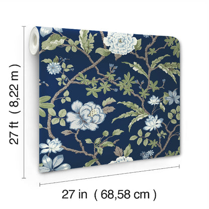 Courtyard Botanical Wallpaper- Navy