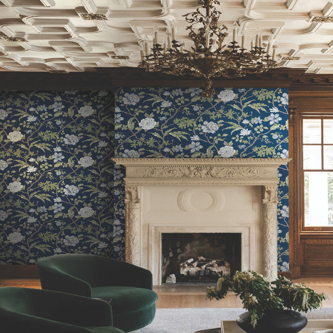 Courtyard Botanical Wallpaper- Navy