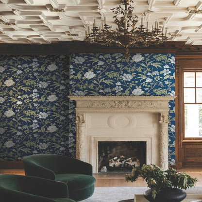 Courtyard Botanical Wallpaper- Navy