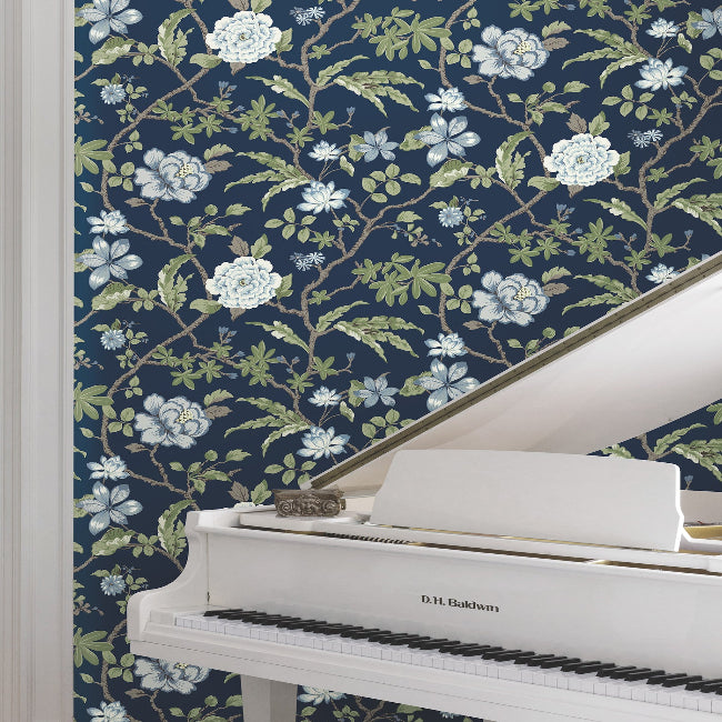 Courtyard Botanical Wallpaper- Navy