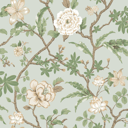 Courtyard Botanical Wallpaper- Pale Blue