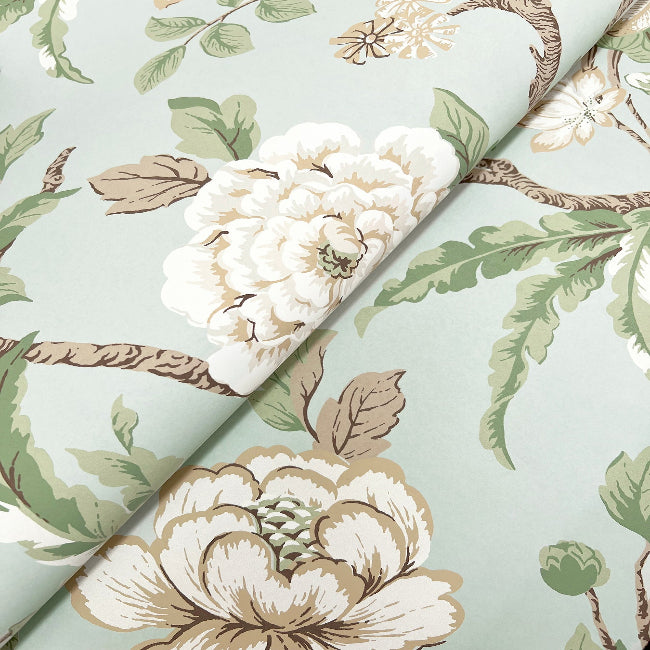 Courtyard Botanical Wallpaper- Pale Blue