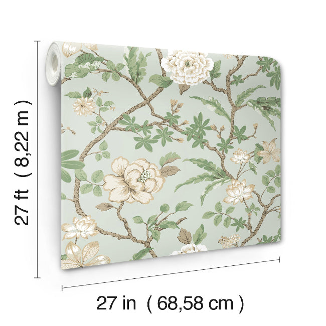 Courtyard Botanical Wallpaper- Pale Blue