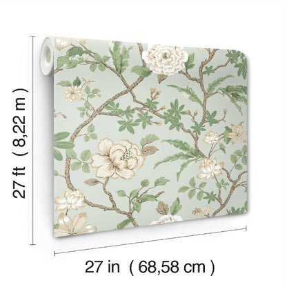 Courtyard Botanical Wallpaper- Pale Blue