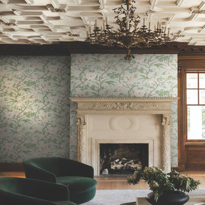 Courtyard Botanical Wallpaper- Pale Blue