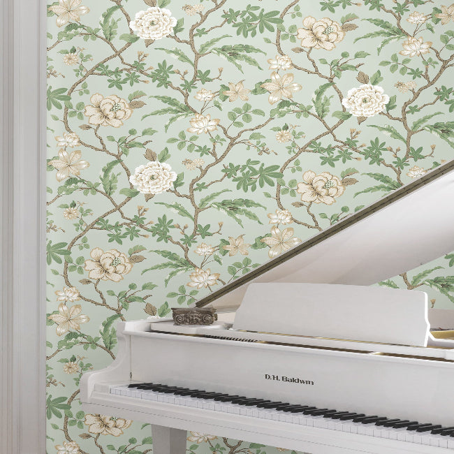 Courtyard Botanical Wallpaper- Pale Blue