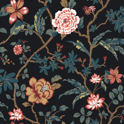 Courtyard Botanical Wallpaper- Scarlet