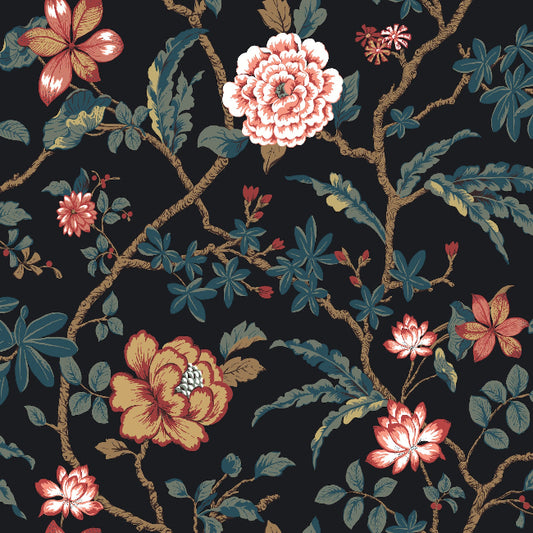 Courtyard Botanical Wallpaper- Scarlet