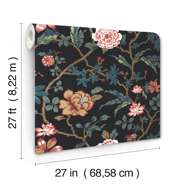 Courtyard Botanical Wallpaper- Scarlet