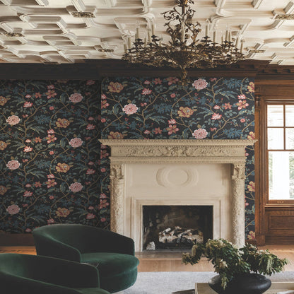 Courtyard Botanical Wallpaper- Scarlet