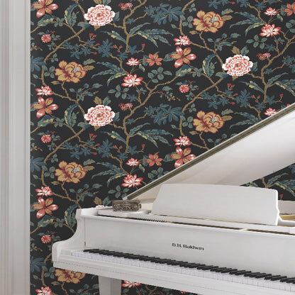 Courtyard Botanical Wallpaper- Scarlet