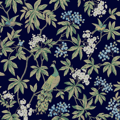 Peacock Estate Wallpaper- Navy