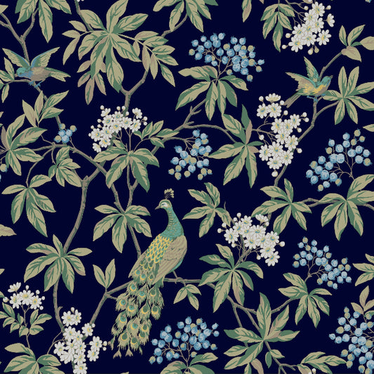 Peacock Estate Wallpaper- Navy