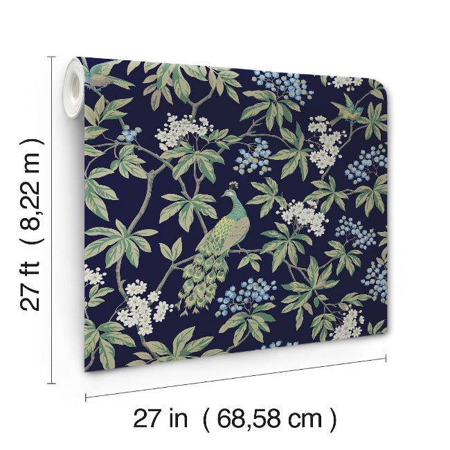 Peacock Estate Wallpaper- Navy