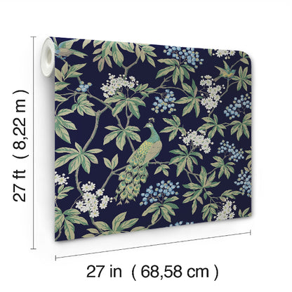Peacock Estate Wallpaper- Navy