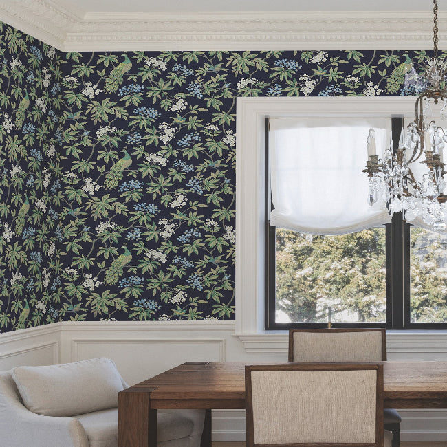 Peacock Estate Wallpaper- Navy