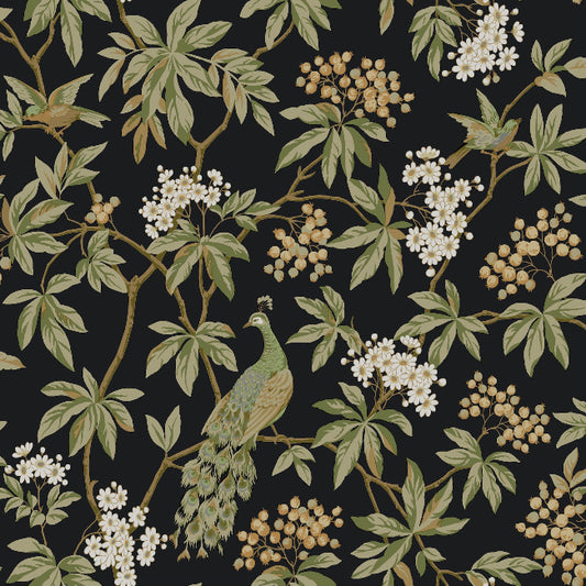 Peacock Estate Wallpaper- Black
