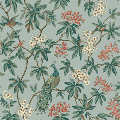 Peacock Estate Wallpaper- Blue