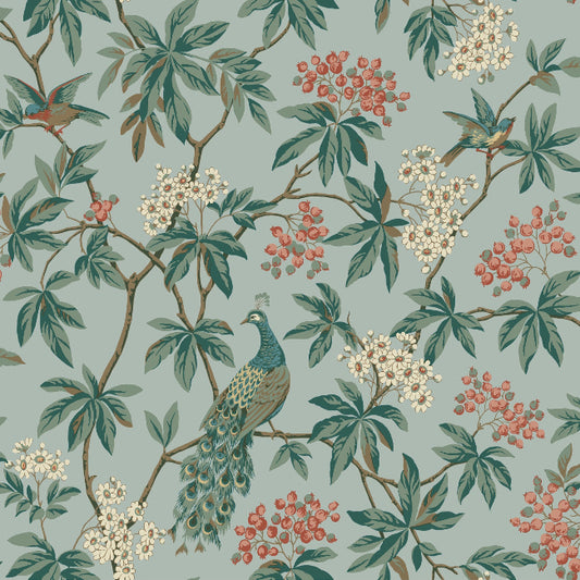 Peacock Estate Wallpaper- Blue