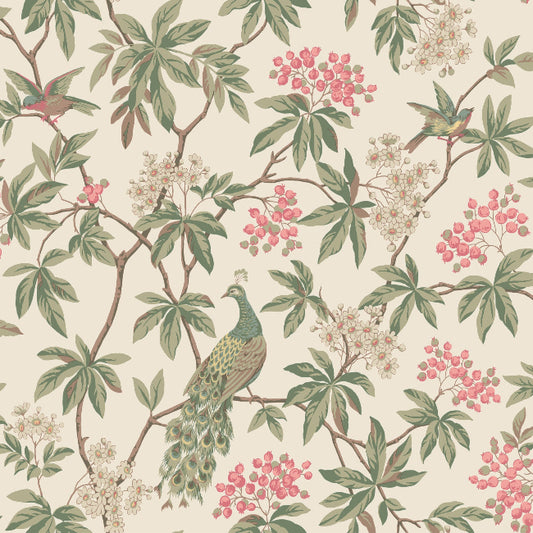 Peacock Estate Wallpaper- Cream