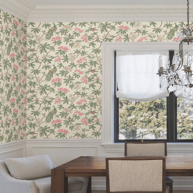 Peacock Estate Wallpaper- Cream