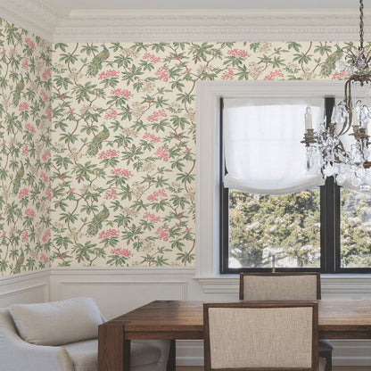 Peacock Estate Wallpaper- Cream