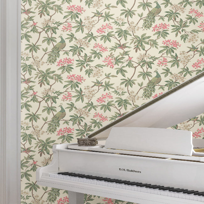Peacock Estate Wallpaper- Cream