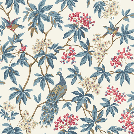 Peacock Estate Wallpaper- White