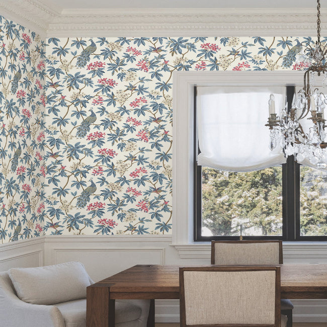 Peacock Estate Wallpaper- White