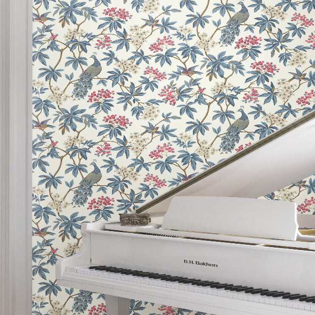 Peacock Estate Wallpaper- White