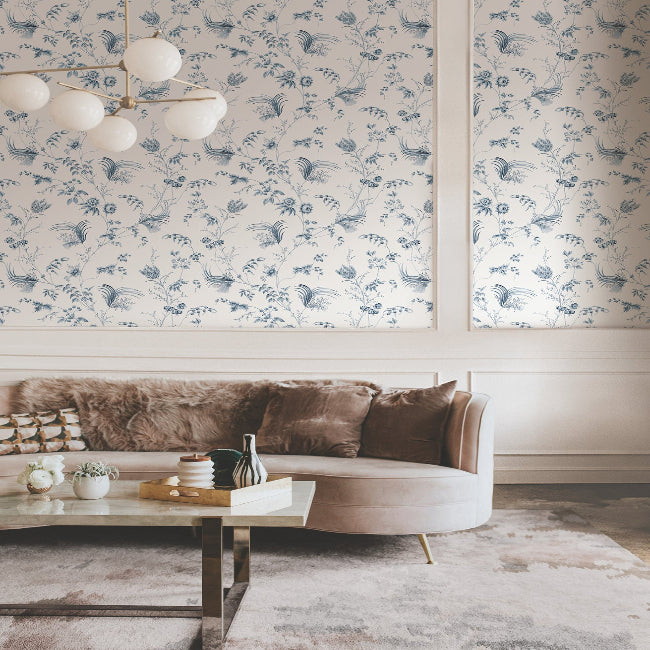 Floral Lace Wallpaper- Navy