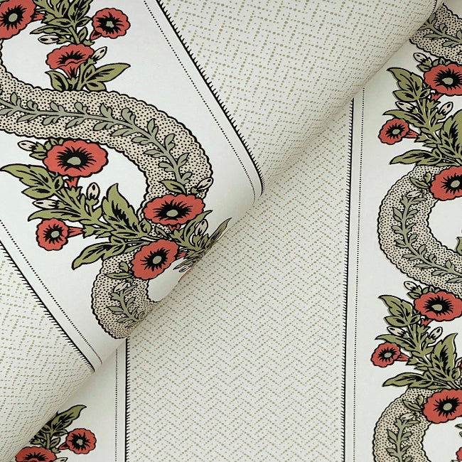 Abbey's Garland Wallpaper- Red & Green