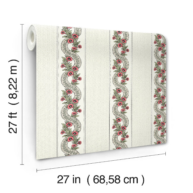Abbey's Garland Wallpaper- Red & Green