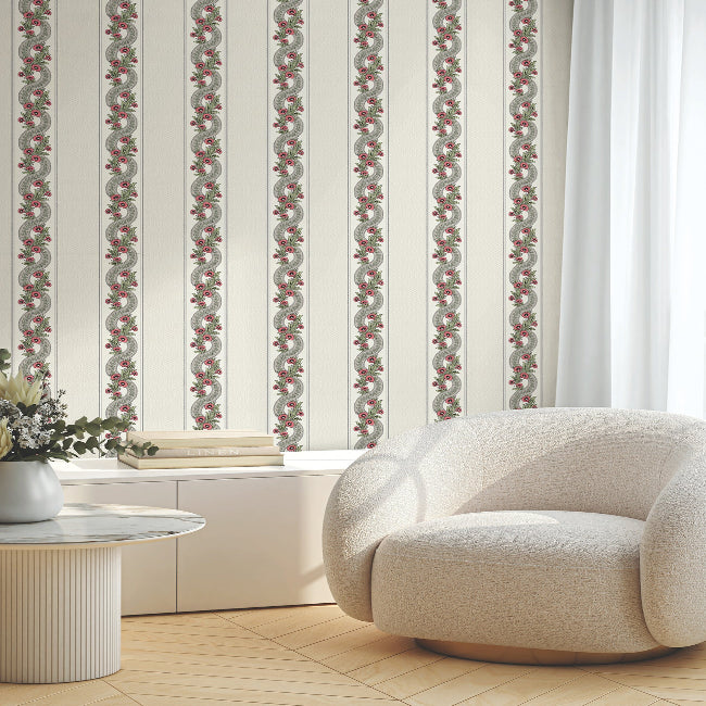 Abbey's Garland Wallpaper- Red & Green
