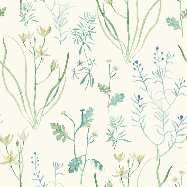 Alpine Botanical Wallpaper- Blue