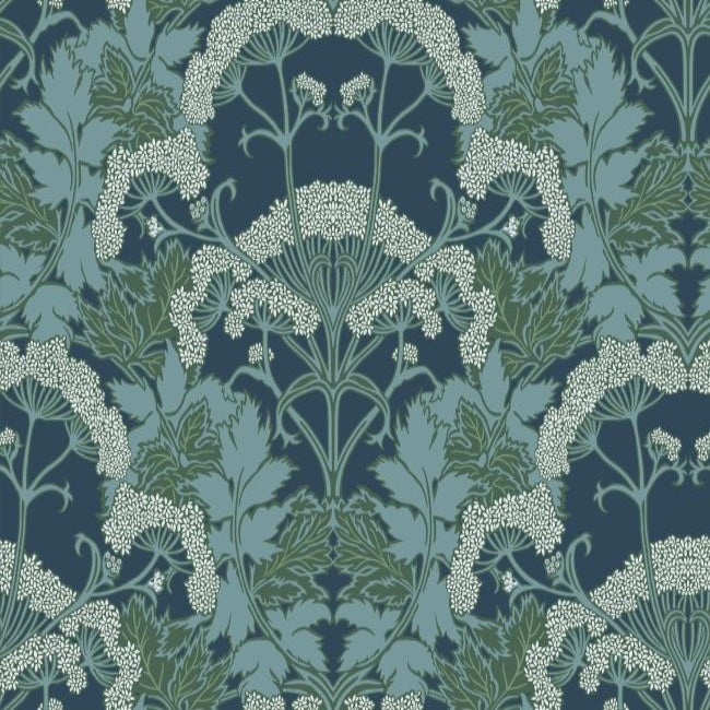 Yarrow Nouveau Wallpaper- Blue Mix/Green