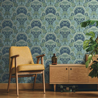 Yarrow Nouveau Wallpaper- Blue Mix/Green