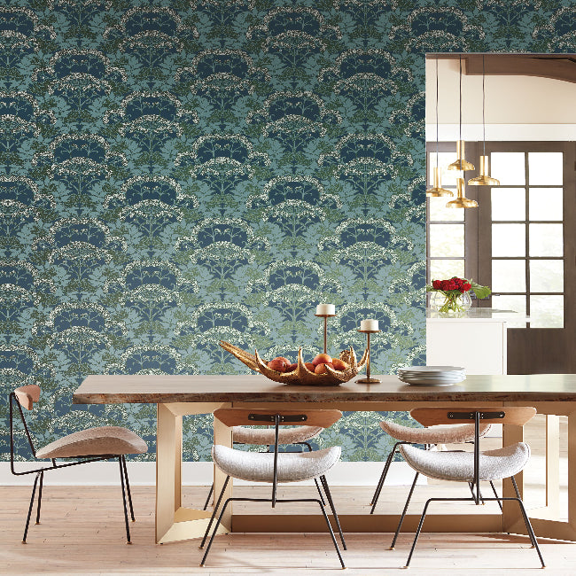 Yarrow Nouveau Wallpaper- Blue Mix/Green