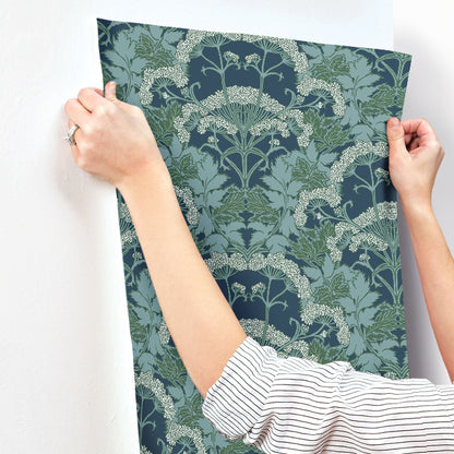 Yarrow Nouveau Wallpaper- Blue Mix/Green