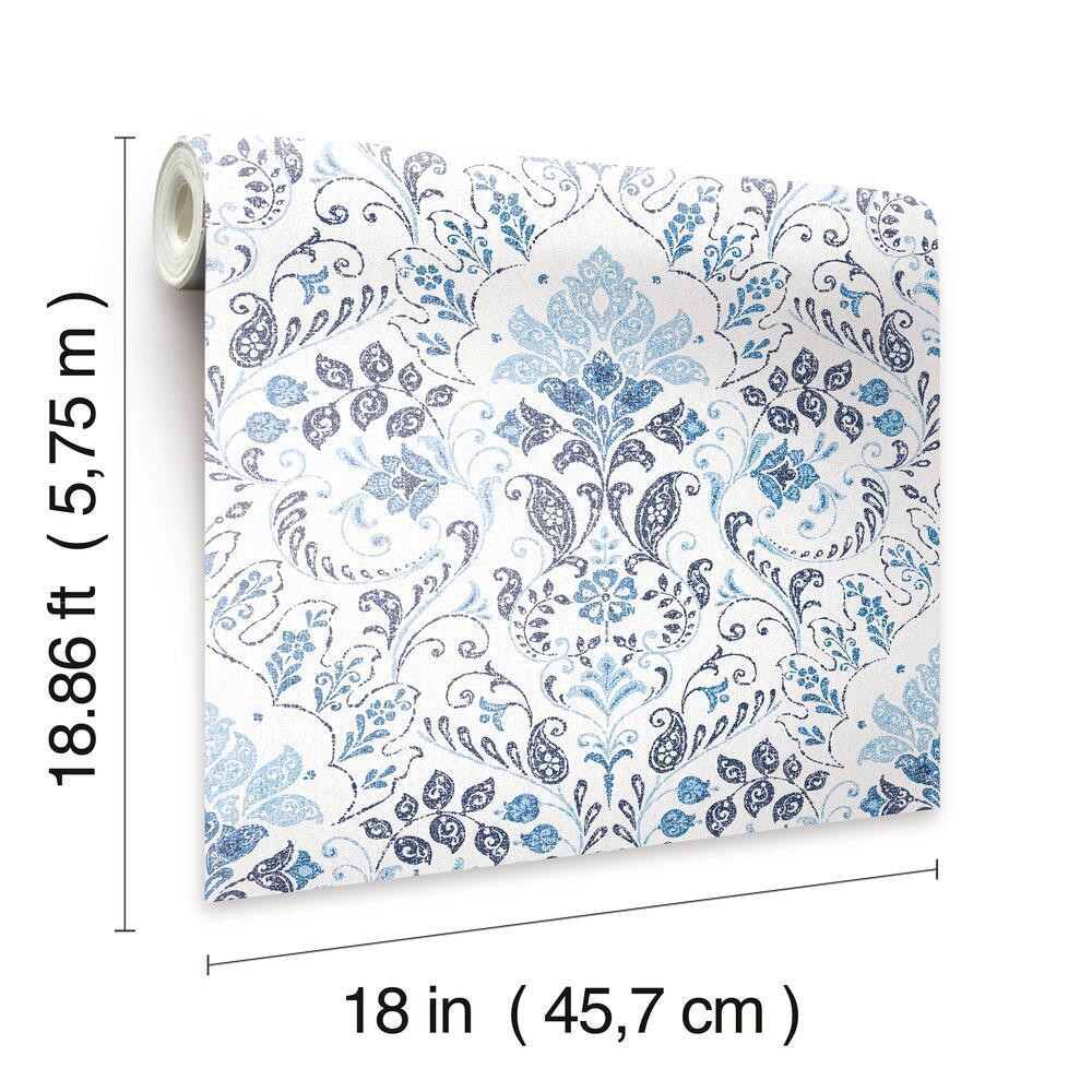 Persian Damask Peel and Stick Wallpaper (Blue)