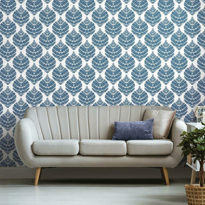 Hygge Fern Damask Peel and Stick Wallpaper (Blue)