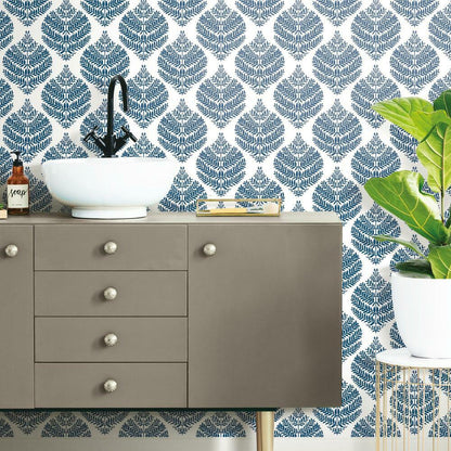 Hygge Fern Damask Peel and Stick Wallpaper (Blue)