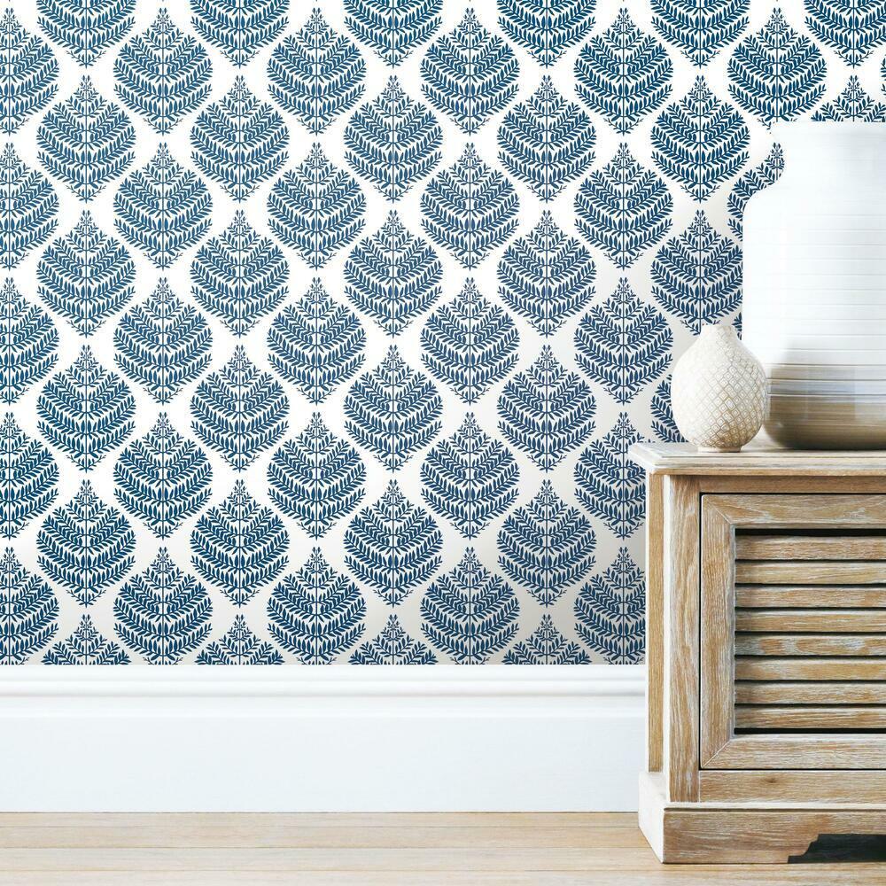 Hygge Fern Damask Peel and Stick Wallpaper (Blue)
