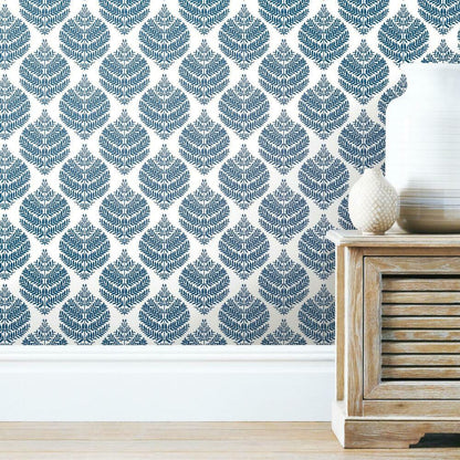 Hygge Fern Damask Peel and Stick Wallpaper (Blue)
