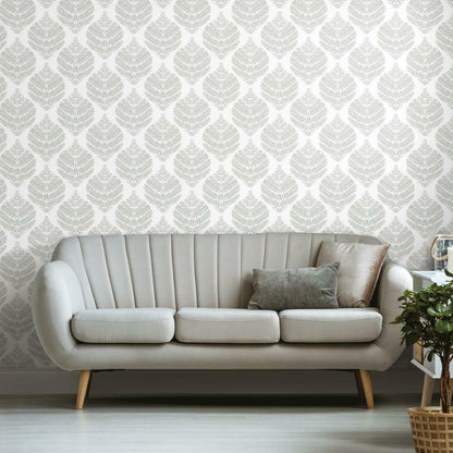 Hygge Fern Damask Peel and Stick Wallpaper (Grey)