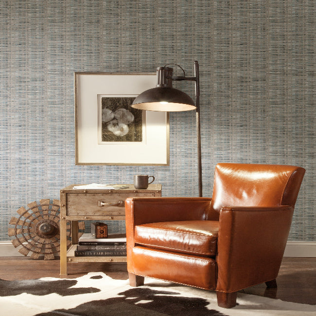 Broken Boucle Stripe Wallpaper- Putty/Blue Mix