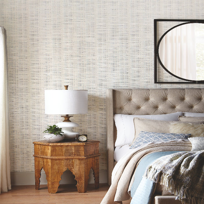 Broken Boucle Stripe Wallpaper- Putty/Blue Mix