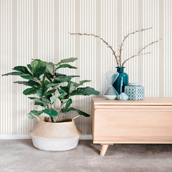 French Linen Stripe Wallpaper- Soft Linen