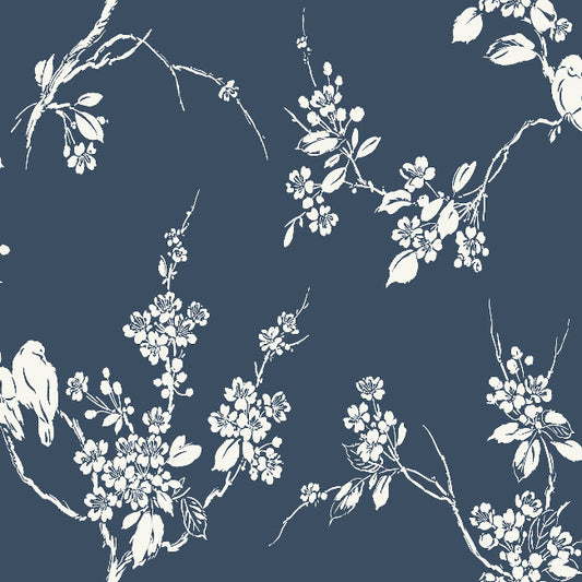 Imperial Blossoms Branch Wallpaper- Navy